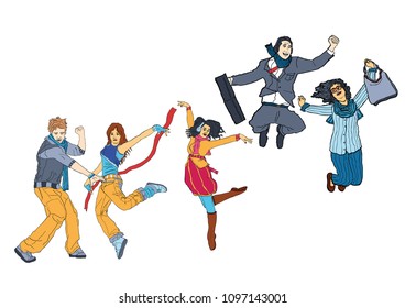 Having Fun, dancing, enjoying themselves.