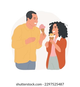 Having fun isolated cartoon vector illustration. Father and daughter having good time together, laughing and eating ice-cream, teenager lifestyle, people communication and fun vector cartoon.