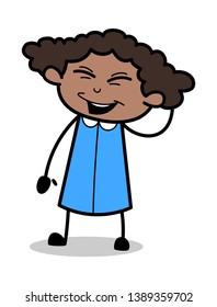 Having Fun and Laughing - Retro Black Office Girl Cartoon Vector Illustration