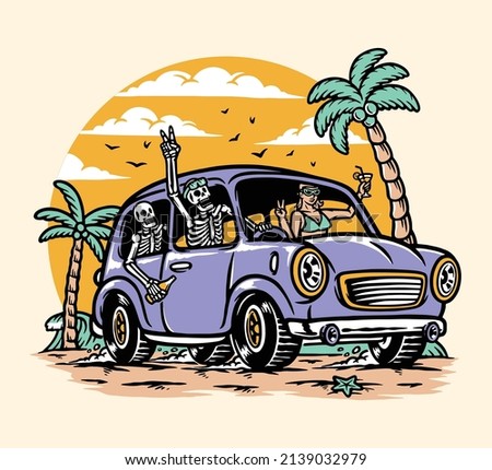 having fun on the beach with friends illustration