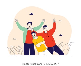 Having fun while on holiday with friends hanging out, vector illustration of happiness.