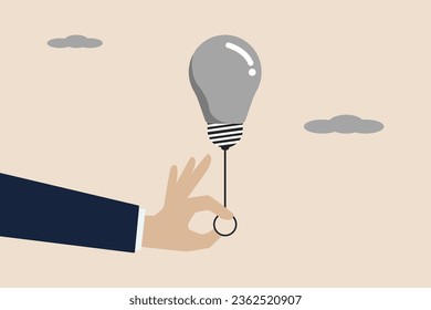 Having no idea or solution to solve the problem, not finding a new idea concept, smart businessman turns off the idea light bulb. Illustration of a successful businessman.