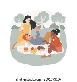 Having picnic isolated cartoon vector illustration. Hanging out on grass, leisure time on picnic, teenage friends vacation on summer, outdoor activity, boys and girls smiling vector cartoon.