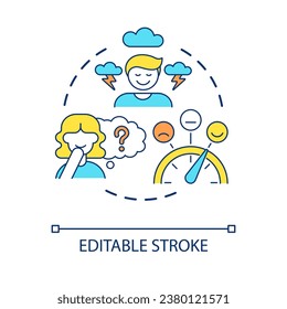 Having strong emotional reaction to information concept icon. Personal beliefs. Confirmation bias sign abstract idea thin line illustration. Isolated outline drawing. Editable stroke. Arial font used