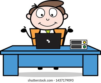 Having Video Chat through Laptop - Office Businessman Employee Cartoon Vector Illustration