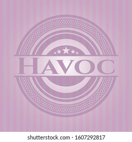 Havoc badge with pink background. Vector Illustration. Detailed.