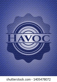Havoc emblem with denim texture. Vector Illustration. Detailed.