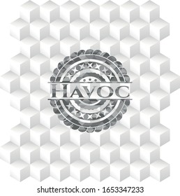 Havoc grey badge with geometric cube white background