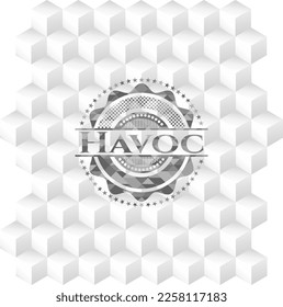 Havoc grey emblem with cube white background. 