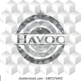 Havoc grey emblem with geometric cube white background