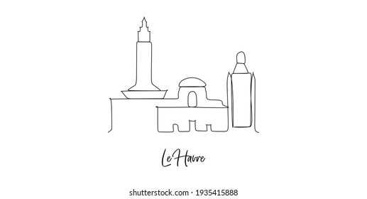 Havre of France landmarks skyline - Continuous one line drawing