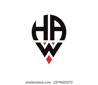Diseño del logotipo de la forma de la ubicación de la letra HAW. Diseño sencillo del logotipo de ubicación de la carta de HAW.
