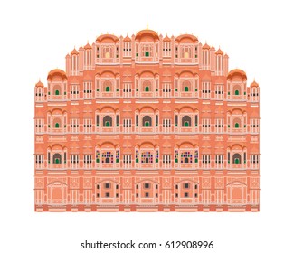 Hawa Mahal, Jaipur, India. Isolated on white background vector illustration.