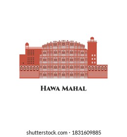 Hawa Mahal. Jaipur India line skyline at white background. Great destination for tourist visit. Business travel and tourism concept with modern buildings. Vector flat cartoon illustration