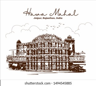 Hawa Mahal jaipur Rajasthan india sketch or illustration