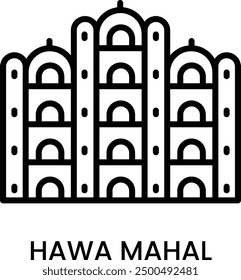 Hawa Mahal, Jaipur, Rajasthan, India. minimalist line art icon with editable stroke, historical landmark for web, mobile apps and UI.