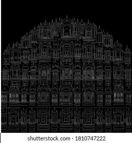 Hawa Mahal line Drawing Illustration. Hawamahal At Jaipur 