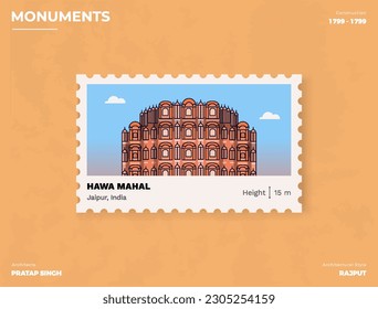 Hawa Mahal Monument Postage stamp ticket design with information-vector illustration design