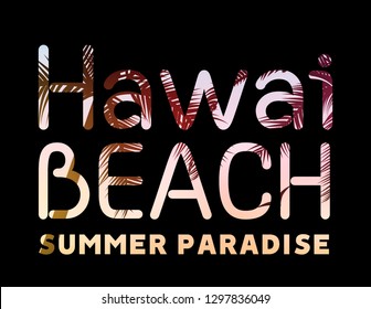 Hawai beach paradise summer surf palm tropical print for t shirt. Hawaiian paradise illustration.