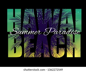 Hawai Beach Summer Paradise Abstract Palm Background. Vector Illustration EPS10