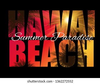 Hawai Beach Summer Paradise Abstract Palm Background. Vector Illustration EPS10