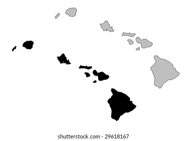 Hawai map. Black and white. Mercator projection.