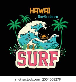 Hawai North Shore Summer Holiday Surfing vector graphic.