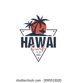 Logo de surf de Hawai. para la plantilla de diseño de vectores de camisetas y prendas de vestir