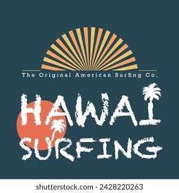 Logotipo de surf de Hawai. para camiseta y plantilla de diseño vectorial de ropa