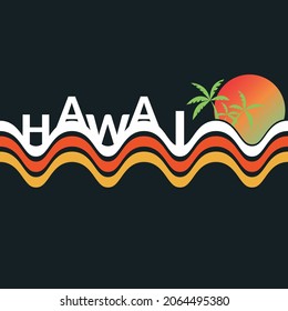 hawai t shirt design, sea, sunset, palm tree, beach, vintage