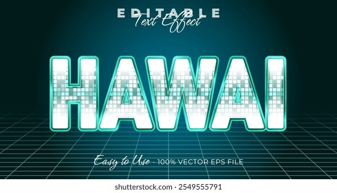 Efecto de texto de Hawai, estilo gráfico de Plantilla de tipografía de glamour 3d