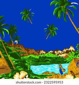 Hawaian and floral beach abstract pattern suitable for textile and printing needs