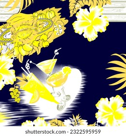 Hawaian and floral beach abstract pattern suitable for textile and printing needs