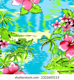 Hawaian and floral beach abstract pattern suitable for textile and printing needs