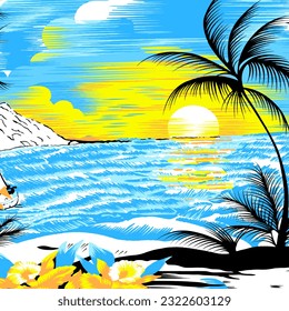 Hawaian and floral beach abstract pattern suitable for textile and printing needs