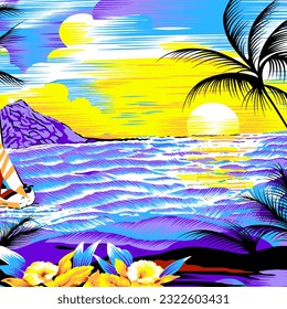 Hawaian and floral beach abstract pattern suitable for textile and printing needs