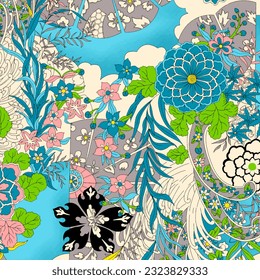 Hawaian and floral beach abstract pattern suitable for textile and printing needs