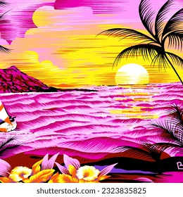 Hawaian and floral beach abstract pattern suitable for textile and printing needs