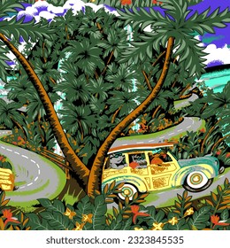 Hawaian and floral beach abstract pattern suitable for textile and printing needs