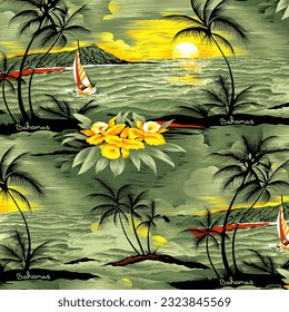 Hawaian and floral beach abstract pattern suitable for textile and printing needs