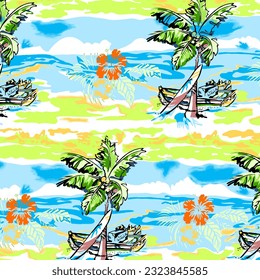 Hawaian and floral beach abstract pattern suitable for textile and printing needs