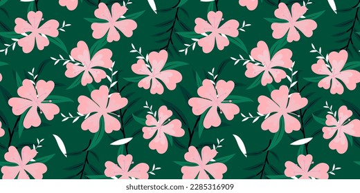 Hawaian style of Nature flower and foliage. Happy design illustration. Chill and fun vibe background pattern. Fill pattern on swatches