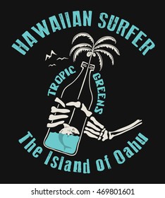 Hawaian surfer .illustration for t-shirt print , vector illustration.