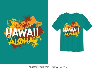 Hawaii Aloha floral Typography vector illustration art t-shirt design for print. Hawaii Summer paradise phrase apparel design.