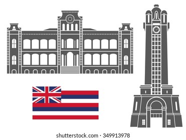 Hawaii. Architecture. Abstract buildings on white background