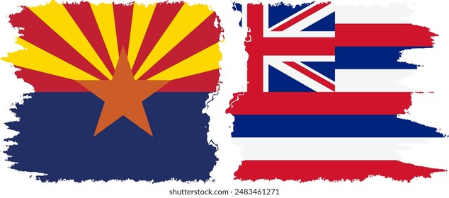 Hawaii and Arizona states grunge brush flags connection, vector