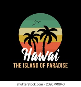Hawaii background with palm. Vector background beach. Summer tropical banner design. Paradise poster template illustration.