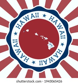 Hawaii Badge. Round logo of island with triangular mesh map and radial rays. EPS10 Vector.