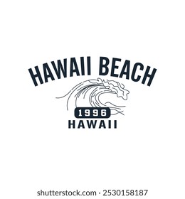 hawaii beach 1996 hawaii with a wave in the middle of the words and white background vector for silkscreen, dtg, dtf, t-shirts, signs, banners, Subimation Jobs or for any application