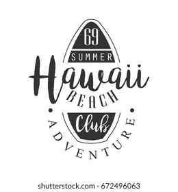 Hawaii beach adventure club logo template, black and white vector Illustration